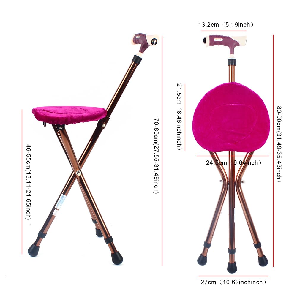 Bastón plegable portátil, aleación de aluminio con asiento de silla, trípode para bastón, silla de viaje portátil, taburete con pies de goma antideslizantes, altura ajustable y ligera, soporta 200 k