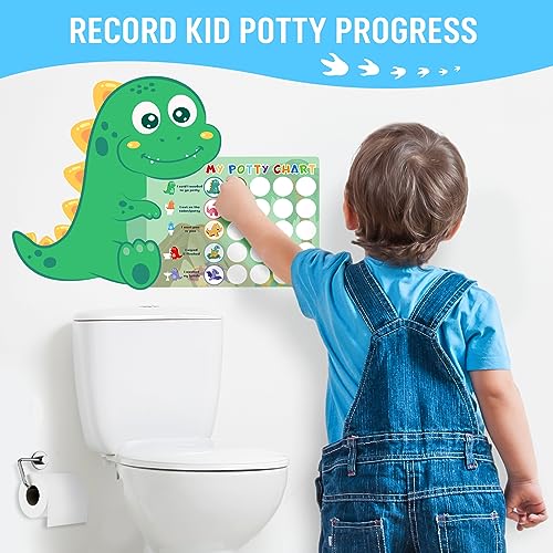 30 PCS Dinosaur Potty Training Sticker Chart Kit Boy Potty Chart with 480 Sticker Training Chart for Toilet, Potty Sticker Chart for Boy & Girl,Reward Chart, Certificate, Instruction Sticker & More