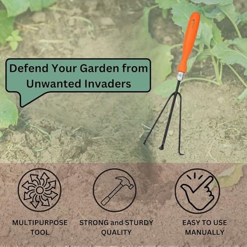 Image of Go Hooked Metal Garden Cultivator Tool, 5x24.13x10.7 CM - Durable Hand Tiller for Soil Aeration, Weeding, and Planting - Ergonomic Handle, Rust-Resistant - Ideal for Home Gardening, Lawn Care.