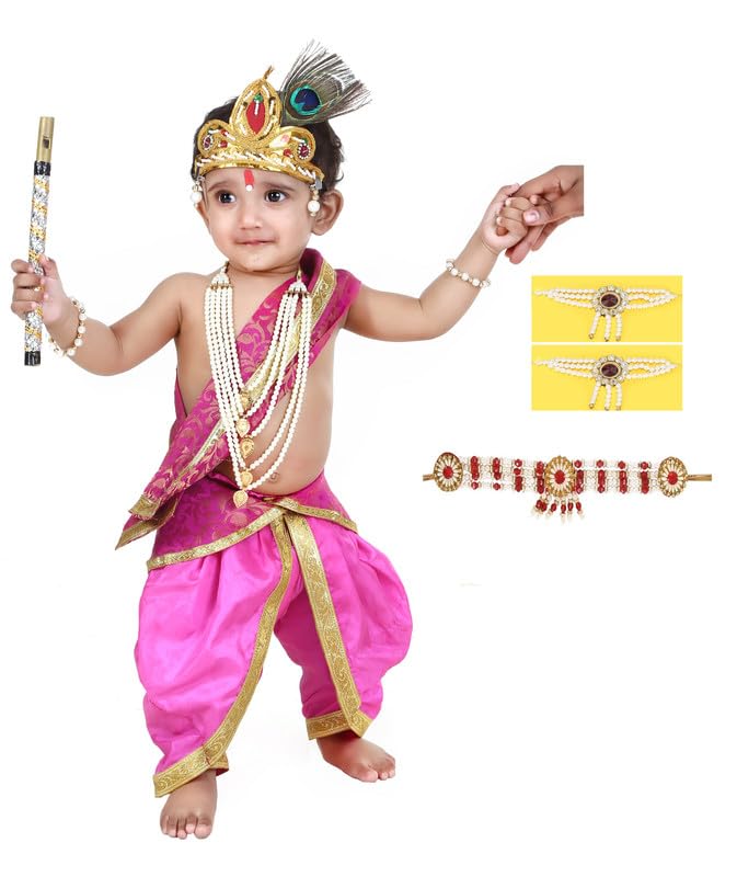 Image of Krishna Dress for Kids, Baby Krishna Dress for Janmashtami with Krishna Mukut, janmashtmi wear dress
