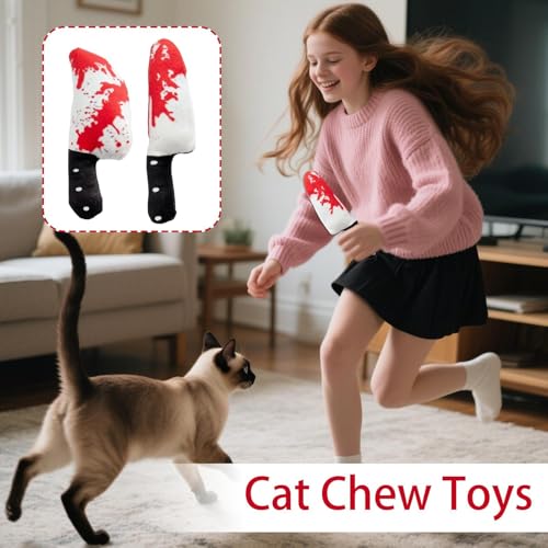 Katzenkauspielzeug – Kätzchen Zahnen Plüschtier mit Katzenminze | 2 Stück Blutiges Schneider-Design zum, Kratzen, Training, Solo-Spielen, Outdoor-Übungen, Jagdinstinkte und große Rassen Katzen