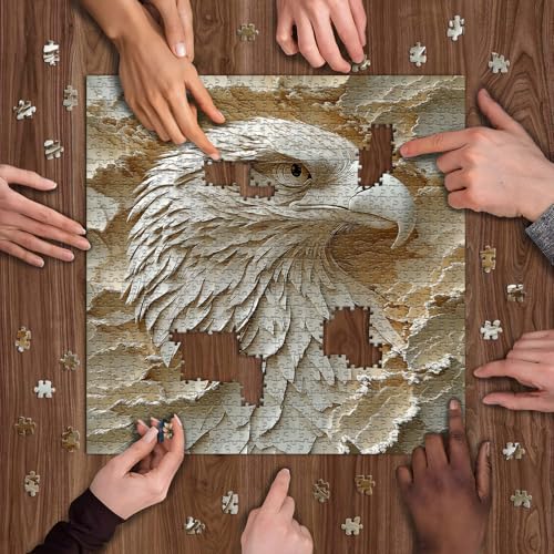 Paper Eagle Jigsaw Puzzle 1000 Pieces for Adults,White Bald Eagle Paper Cut Art Bird Puzzle,Unique Impossible Animal Puzzle Hard Difficult Challenge for Adults