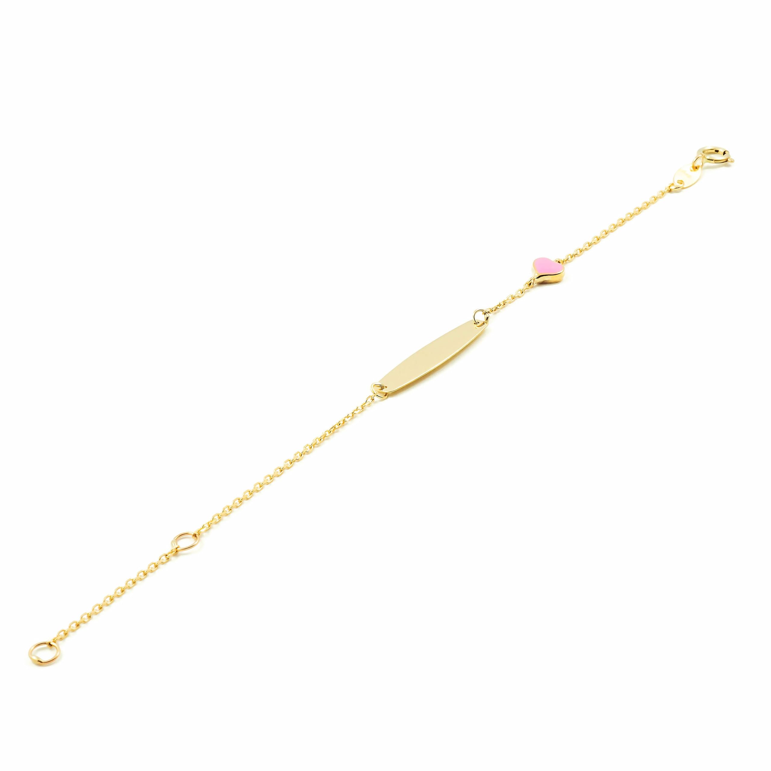 Monde Petit Pulsera Niña Oro Amarillo 9K Esclava Corazón Rosa Brillo 14 cm - Certificado Garantía - 1432