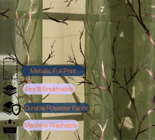 Image of Homefab India Multi Foil Transparent Sheer Curtain - 5 X 4 Feet, Window Curtains, Green, Pack of 1 Piece