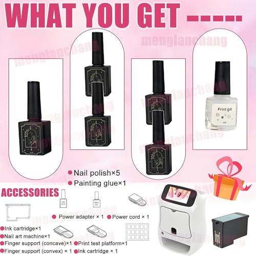 menglanchang Portable Nail Art Machine,Upgrade Touch Screen Smartphone Control Wireless WiFi Nail Art Printing-Nail Polish Set -Over 800 Images - for Beauty Personal Care - Image 8