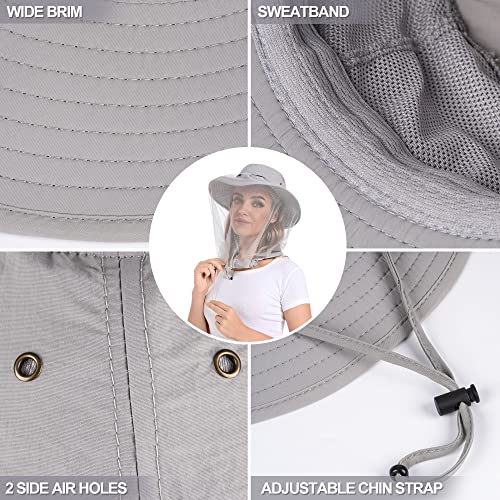 Image of Mosquito Head Net Hat - Bug Cap UPF 50+ Sun Protection with Hidden Netting for Beekeeping Hiking Women