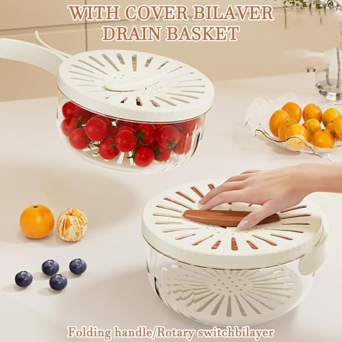 2 in 1 Drainer, Multifunctional Fruit and Vegetable Washing Bowl, 2025 New Fruit Washing Bowl with Strainer, Fruit Drainer Container with Handle (2pcs-mix)