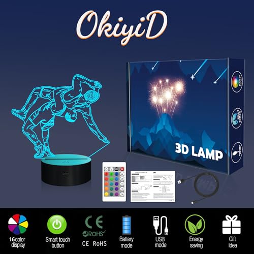 Image of OkiyiD Wrestling Gifts for Men, Wrestling Night Light 3D Illusion Lamp with 16 Colors Remote Control, Gift for Boys Wrestlers Birthday Xmas Decor