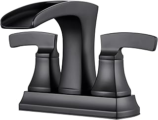 Waterfall Bathroom Faucet Vanity Bathroom Sink Faucet Black Centerset Brass 2 Handles Lavatory Bath Faucet with Pop up Drain and Supply Lines