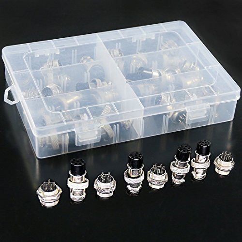Hilitchi 32-Pieces 6 7 8 9 10 Pin 16Mm Thread Male Female Panel Metal Aviation Wire Connector Plug Assortment Kit #TOP6