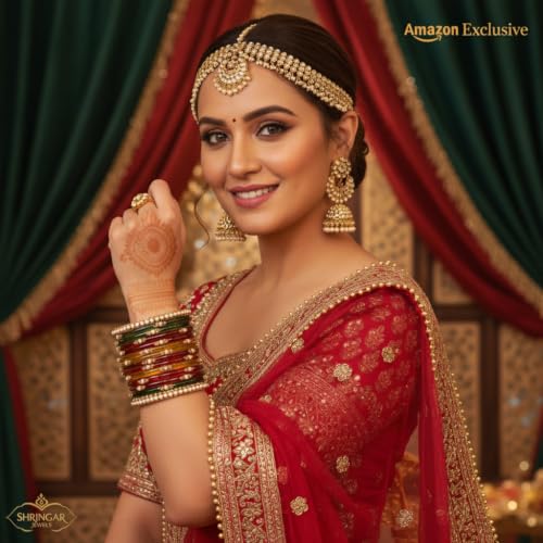 Image of SUNDRAM Women's Premium Fancy Glass Bangles for Women & Girls |with Zircon Gemstone Work & Charm| Traditional Ethnic Bangles Set of 12