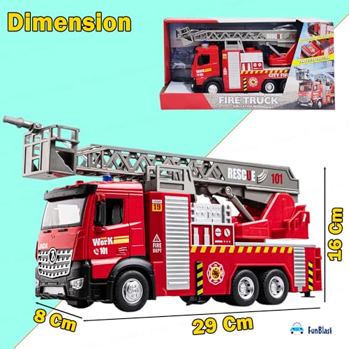 Image of FunBlast Fire Rescue Truck Toy - Realistic City Fire Engine with Light, Sound & Water Spray, Friction Powered Fire Truck Vehicle Toy for Kids Boys & Girls Age 3+ (City Fire)