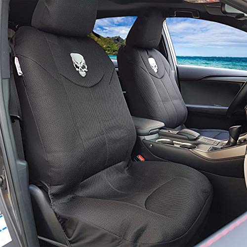 Skull Embroidery New Airflow Breathable Mesh Universal Size Car Seat Covers For Tacoma Rav4 4Runner - Cool In Summer - 9Pcs Full Set - Rear 40/60 50/50 60/40 Split (Black) #TOP3
