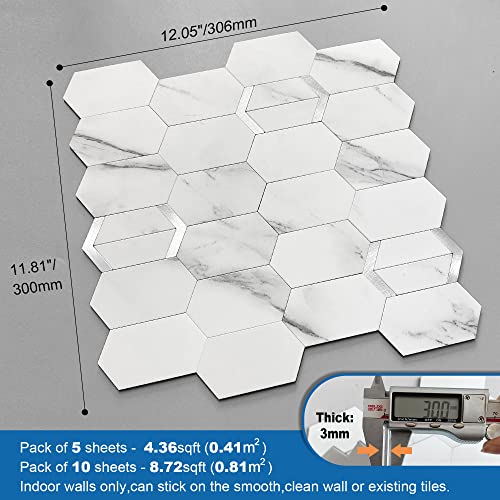 Mofit Peel And Stick Tile For Kitchen Backsplash Matte Finish,Peel And Stick Bathroom Marble 3D Wall Panels Honeycomb Tiles For Rvs Waterproof(10Sheets,White Silver) #TOP4