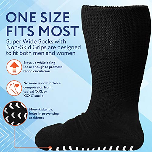 IMPRESA 2 Pairs Super Wide Non-Skid Socks for Lymphedema, Bariatric & Oversized Anti-Slip Design, Stretchable to 30'' Over Calf for Swollen Feet, Men's & Women's Unisex Fit - Socks For Men3