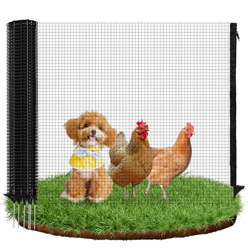 HIDALIFE Temporary Fence with Posts, 3'x50' Snow Plastic Mesh Fencing with Fiberglass Stake Windbreak Rope, Movable Net Fencing for Dogs, Sheep, Lamps, Used in Garden, Backyard - Black by HIDALIFE - Used condition - CA$42.15