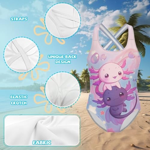 Image of WELLFLYHOM Girls Bathing Suits Size 5-14 One Piece Cross Back Swimsuit Sleeveless Full Coverage Swimwear for Beach Swimming