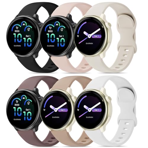 Oanux 6 Pack 20mm Quick-Release Silicone Band Compatible with Garmin Vivoactive 6 Watch Bands/Vivoactive 5/3/3 Music Waterproof Sport Strap for Forerunner 55/165/245/645/570 (42mm) Women Men