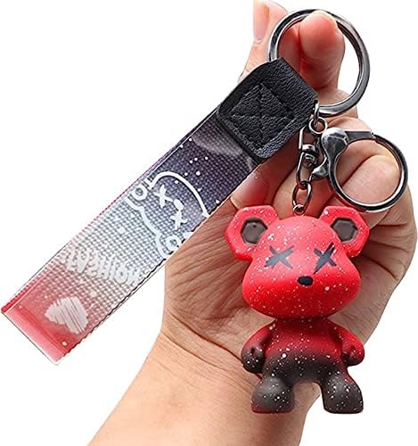 Women Men Girl Boy Cute Bear Keychain,Gradient color keychain easy to carry, resin cartoon animal buckle accessories as gifts (Red)