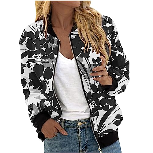 Chaqueta bomber para mujer, chaqueta de primavera con estampado de flores, chaqueta ligera de verano, cremallera corta, chaqueta piloto, chaqueta blusón, manga larga delgada, chaqueta de entretiempo