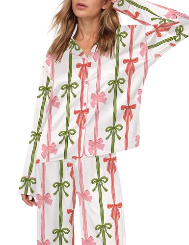 Image of SHESHOW Satin Pajamas for Women Set Long Sleeve Button Down Sleepwear 2 Piece Nightwear Women Pjs Sets Size XS-XXL