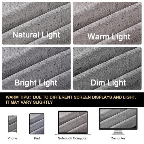 Image of PrinceDeco Light Grey Linen Blackout Curtains for Bedroom 108 Inches Long Thermal Insulated Textured Blackout Curtains 2 Panels Set Extra Long Curtains for Living Room Total Room Darkening Curtains