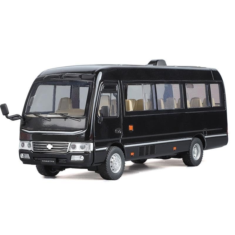 KEXXA 1.32 Scale Toyo ta Coaster Bus Exclusive Alloy Metal Pull Back Die-cast Model with Sound Light Mini Auto Toy for Kids Metal Model Toy with Sound and Light. (1.24 Scale -Black)