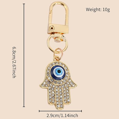 Miniatura 2 de Llavero de mano Hamsa con corazón dorado y mal de ojo para coche, bolso de mano, amuleto de buena suerte