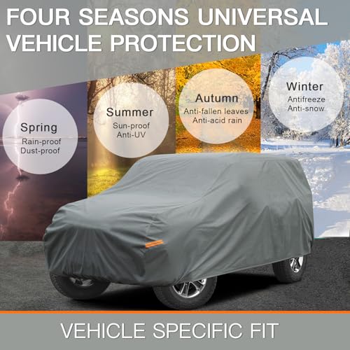 Image of Kayme Heavy Duty Car Cover Custom Fit Ford Bronco 4 Door, Big Bend, Badlands, Outer Banks, Wildtrak, Raptor (2020-2025), Full Exterior Covers Waterproof All Weather, Sun Rain UV Protection.