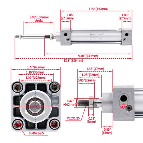 Vérin pneumatique standard Heschen haute précision double effet mécanique robuste