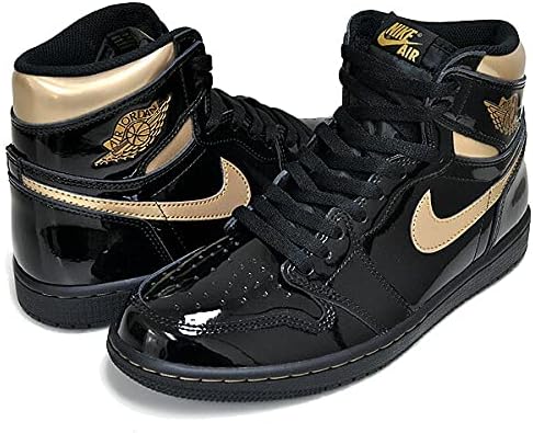 Amazon ナイキ エアジョーダン 1 ハイ Air Jordan 1 Retro High Og Black Metallic Gold Black 5550 032 スニーカー Aj1 黒金 ブラック パテント 並行輸入品 スニーカー