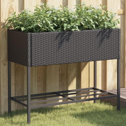 Homgoday Jardineras con Estante 2 uds ratán sintético Negro 90x40x75 cm, Jardinera Macetero Recipiente Flores Plantas Soporte Jardín Patio Terraza Balcón Decoración Adornos
