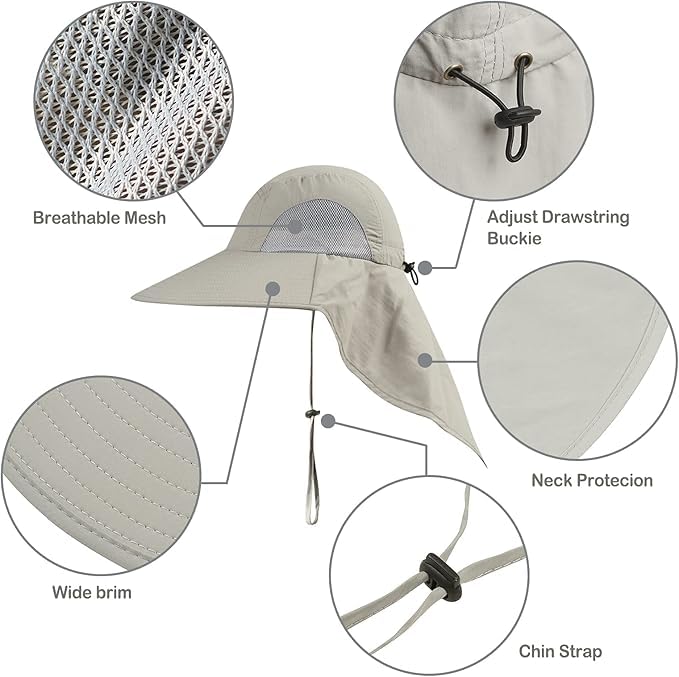 Image of Outdoor Sun Hat for Men with 50+ UPF Protection Safari Cap Wide Brim Fishing Hat with Neck Flap, for Dad