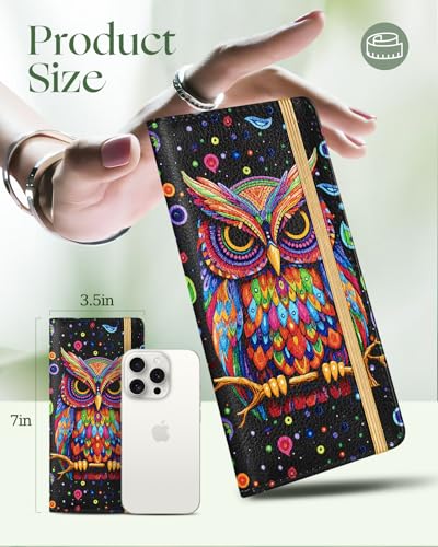 Image of Slohif Checkbook Cover for Personal Duplicate Checks - Leather Check Book Wallet Holder for Women Black Owl Print Top Stub