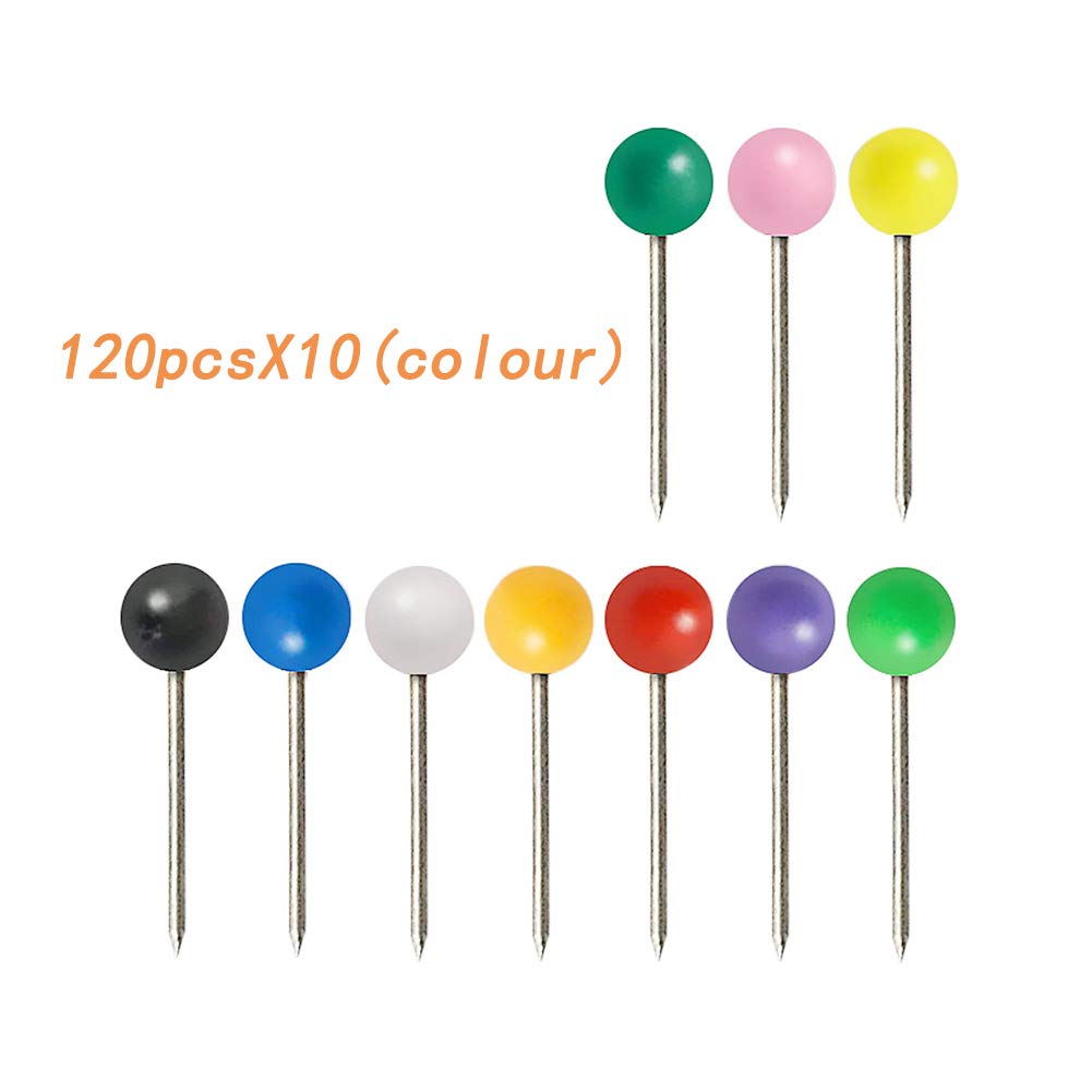 YIXISI 1200 Sztuk Map Pins - Kolorowe Pinezki Z Plastikową Okrągłą Główką i Stalowymi Końcówkami Do Map Świata, Tablicy Korkowej, Zdjęć (10 Różnych Kolorów)