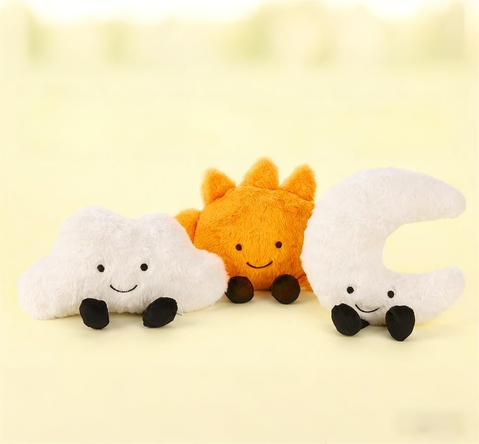 TICHA 3-Piece Sky Friends Set - Sun Moon Cloud Plush Toy Set - 12 Inch Soft Cartoon Stuffed Animals, Cute Desktop Pillow Decor, Ideal Gift for Kids Friends Christmas