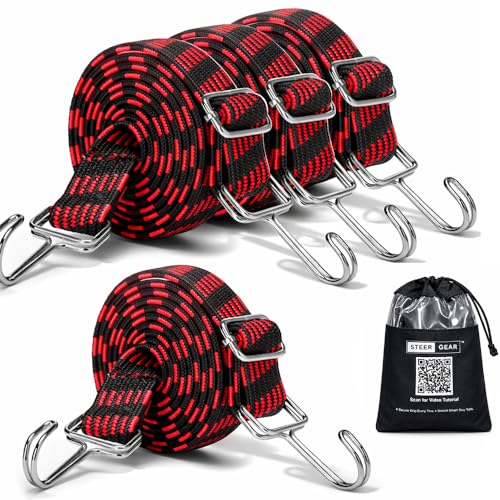 Image of Bungee Cord for Bike Luggage, Suit Cases & Car Luggage | Adjustable Length Bike Rope for Luggage with High Elasticity & Strength (Red)