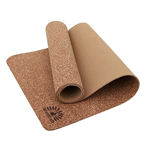 Image of WishKraft Premium Cork Yoga Mat 5mm Thick | Non-Slip Eco-Friendly Sweat-Resistant Anti-Skid Exercise Mat for Women & Men | Ideal for Yoga, Pilates, Meditation, Home & Gym Workouts