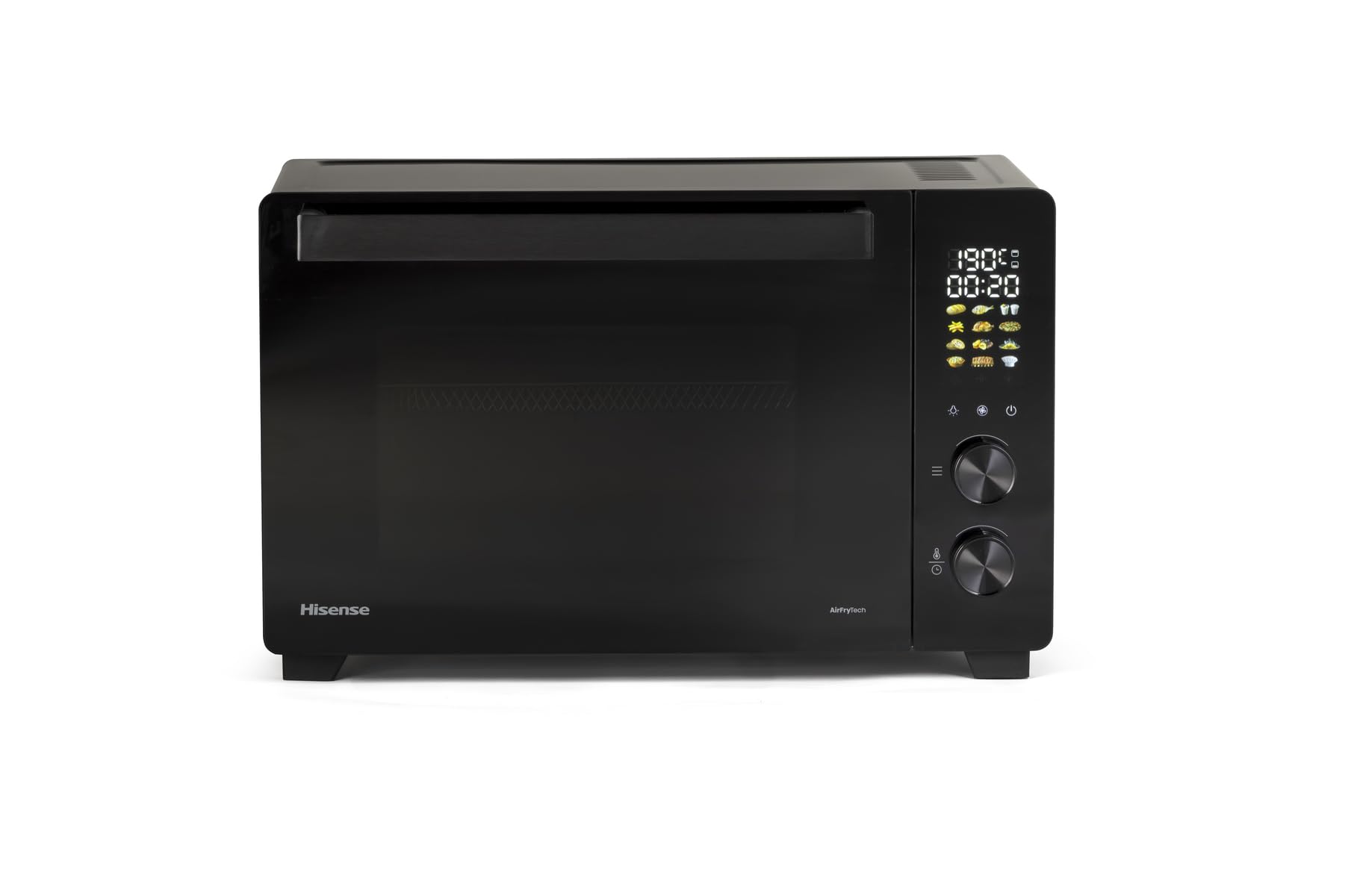 Hisense HOM30AF Mini-Ofen/30 L Kapazität/1800 W Leistung/230° max. Ofentemperatur/Umluftfunktion/Antihaftbeschichtung/2-fach verglast/Innenbeleuchtung/Krümelfach/Gerätemaß (BxHxT): 51,8×32,5×37,8 cm