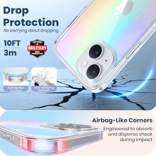 Image of MOOSH iPhone 15 Plus Rainbow Shine Case Cover with Shockproof Bumpers, Military-Grade Drop Protection, Anti-Bacterial Coating, Protective Phone Case Cover for iPhone 15 Plus (Rainbow Shine)