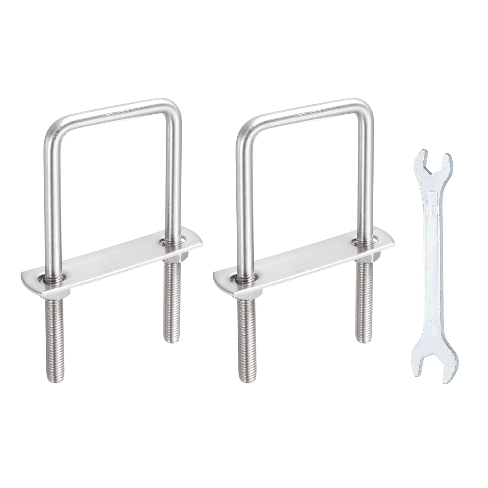 sourcing map 2 Sets M8 Square U-Bolts, 2.01"(51mm) Inner Width 4.7"(120mm) Length 304 Stainless Steel U Clamp Bolts with Nuts, Plates and Wrench for Trailer Ski Boat Fishing Boat