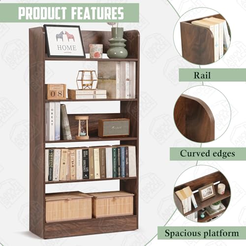 Image of ABOUT SPACE Bookshelf for Home - 5 Tier Books Rack for Study Room Multipurpose Open Shelf for Home, Office, School Engineered Wood Book Organizer Shelf (Walnut - L 62.5 x B 23.5 x H 131 cm)