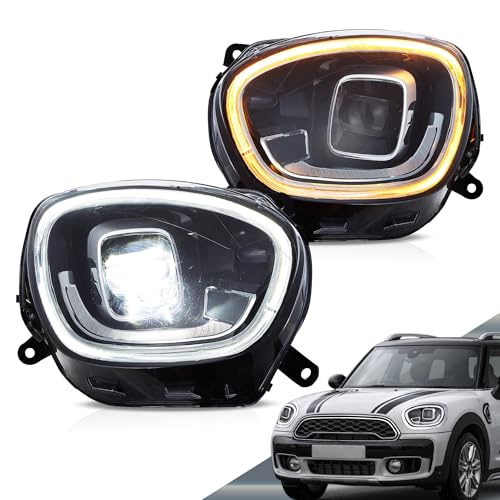 VLAND Led Headlights Compatible with Mini Cooper Countryman F60 2017-2020 2nd Gen Halogen Models Only w/Breathing Lighting Dual Beam Projector LHD