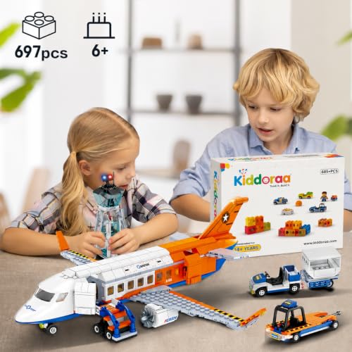 Image of City Airport Passenger Airplane Building Blocks Set, 715+ PCS 3-in-1 Airport Construction Kit with Radar Tower, Baggage Truck & Shuttle Bus | 1 Year Manufacturing Warranty