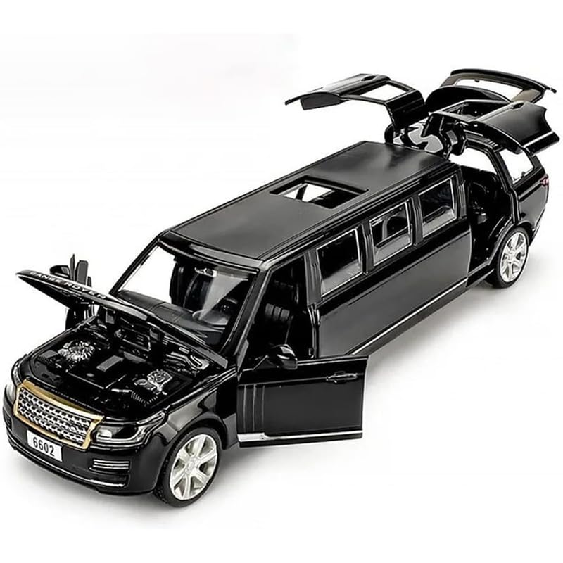 Image of New 1:32 Long Rang Rover Diecast Alloy Metal Pull Back Car with Openable Doors Music Sound and Light Vehicle Toy Car for Kids Boys (Black)