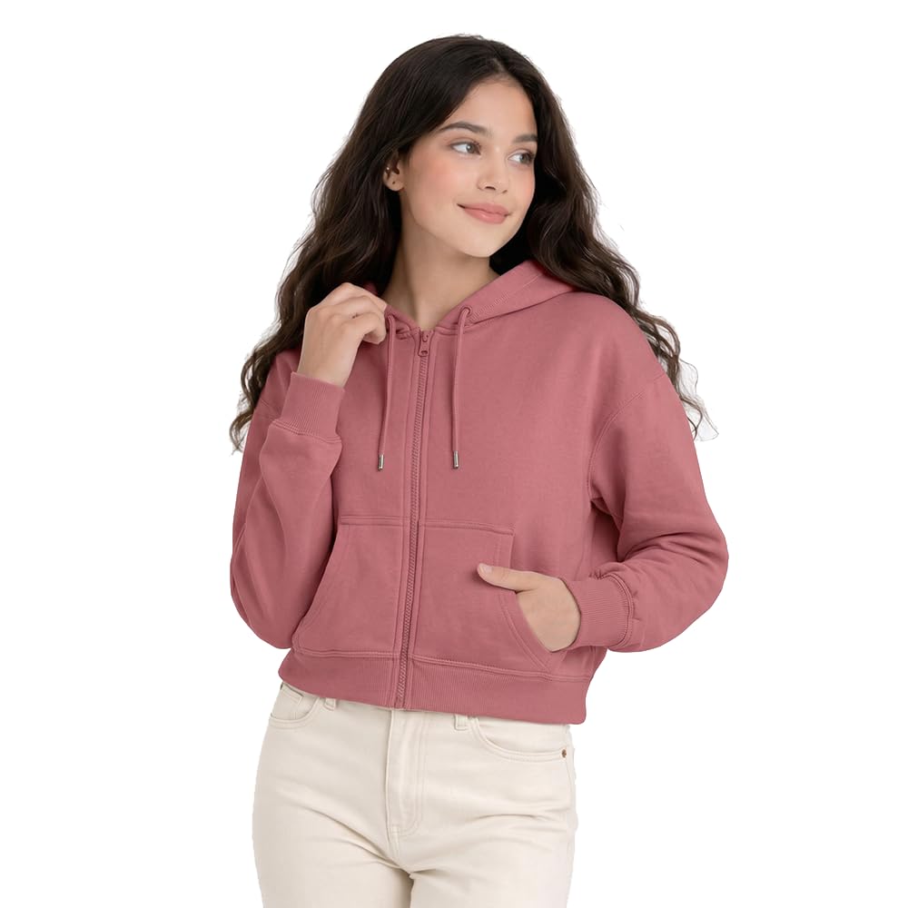 FUNKY MONKEY Girls Cropped Zip-Up Hoodie Sweatshirt Soft Cotton Blend Crop Jacket with Hood, Drawstring & Kangaroo Pockets-picture-39