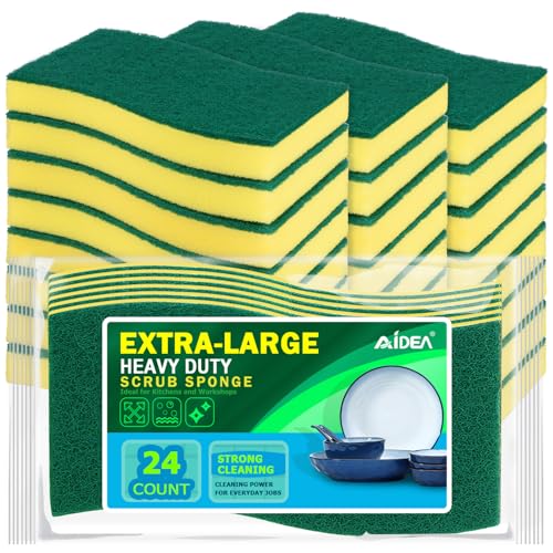 Image of AIDEA Sponges Kitchen, XL Heavy Duty Dish Sponge, Cleaning Dish Scrubber Sponge for Home and Kitchen, Extra Large Cleaning Supplies for Pots, Pans, 24 Pack