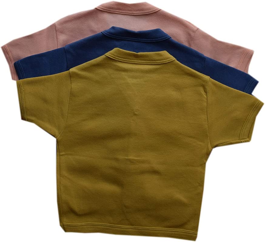 Tinchuk Baby Boy's and Baby Girl's Summer Cotton Front Open Half Sleeves Jhabla Multicolored Solid Color Tees with Cute Cartoon Print Cotton Jhabla Vest Pack of 3 (Multicolor, 9-12 Months) 2