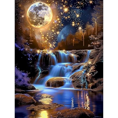 Moon Diamond Art Kits for Adults, Waterfall Diamond Painting Kit