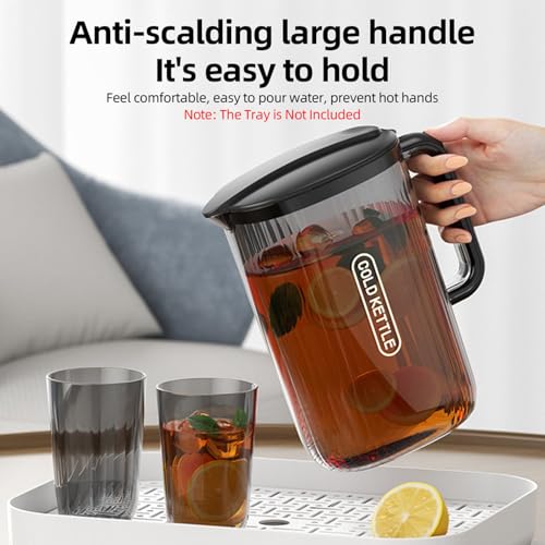 Riuulity 74oz Water Pitcher with Lid - Iced Tea Pitcher Set with 4 Cups, V-Spout, Shatterproof for Hot & Cold Beverages (Black) - Image 3